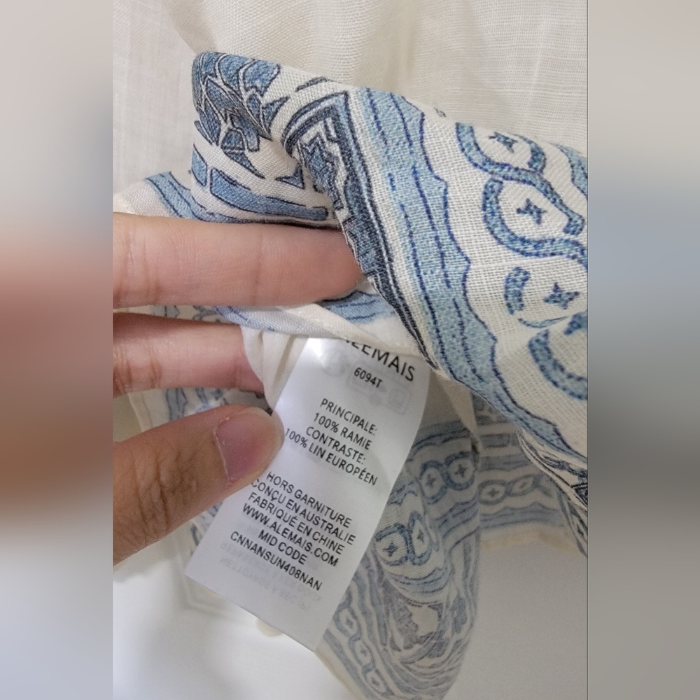 Alemais Cream and Light Blue Printed Peasant Blouse - Picture 7 of 8
